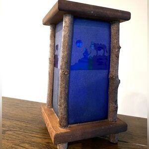 Vintage Western Table Lamp Wooden Cowboy Sunset Stained Glass